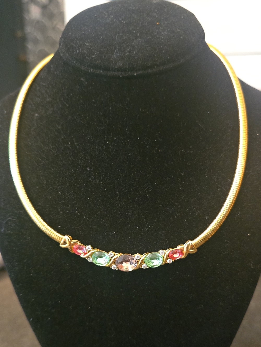 Rare Alana Stewart Gold-tone Multicolor Gemstone Collar Necklace - Women Jewelry